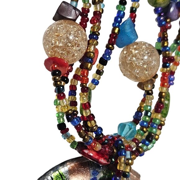 Handmade Abstract Glass Pendant Necklace Boho Colorful Seed Beaded Jewelry Women - Picture 5 of 11